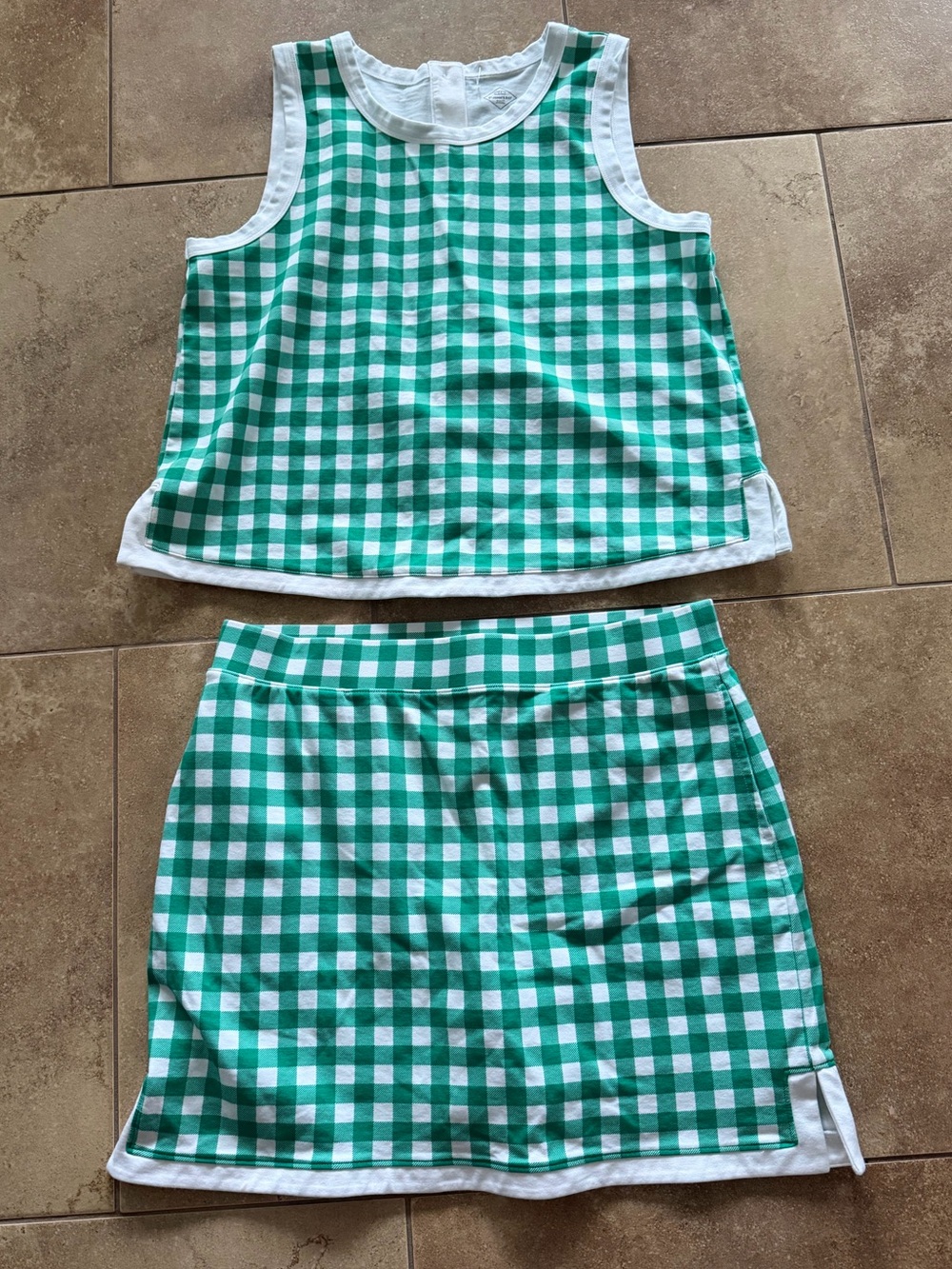 St John's Bay Green White Gingham Check Tank Top Medium Skort Large Set